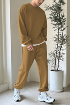 Erkek Bisiklet Yaka Oversize Jogger Paçası Lastikli Alt Üst Eşofman Takımı - Vizon - 2
