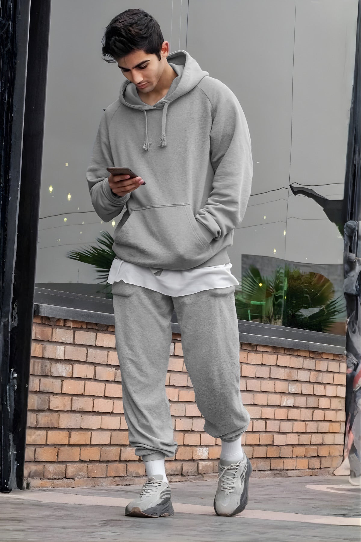 Erkek Oversize 3i̇pliki Şardonlu Basic Eşofman Takımı - Gri - 1