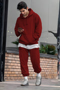 Erkek Oversize 3i̇pliki Şardonlu Basic Eşofman Takımı - Bordo - 1