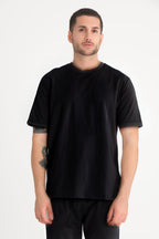 Erkek Penye Oversize Rahat T-shirt - Siyah - 2