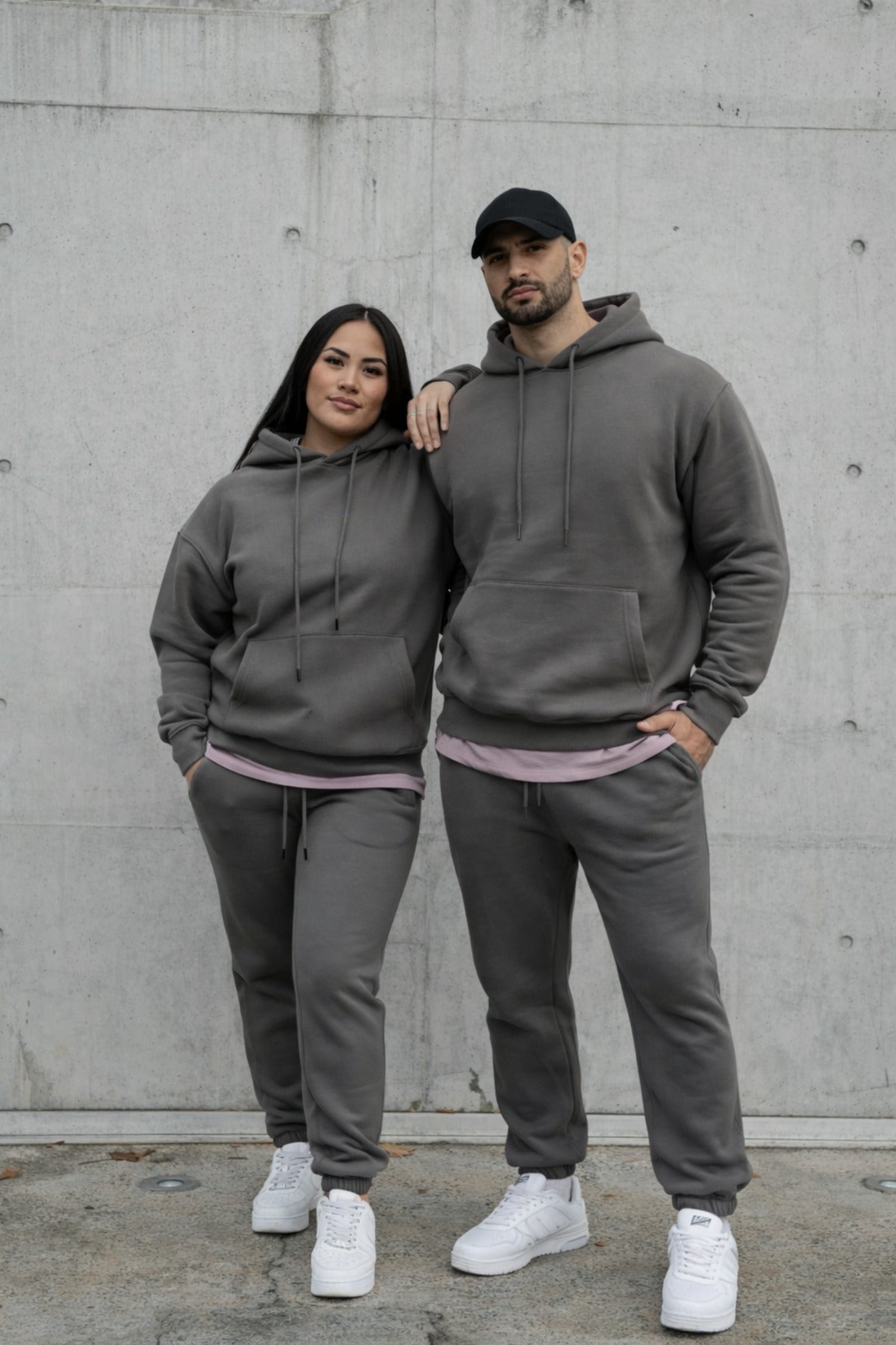 Çiftlere Özel 3 İ̇plik Şardonlu Rahat Kesim Oversize Eşofman Takımı (tekli) - Füme - 2