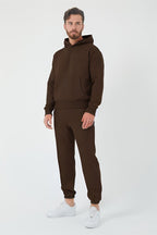 Erkek 3 İ̇pli̇k Jogger Ve Hoodi̇e Eşofman Takimi - KAHVE - 1