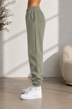 Kadın Paçası Lastikli Günlük Oversize Basic Jogger Eşofman Altı - Yeşil Gri - 3