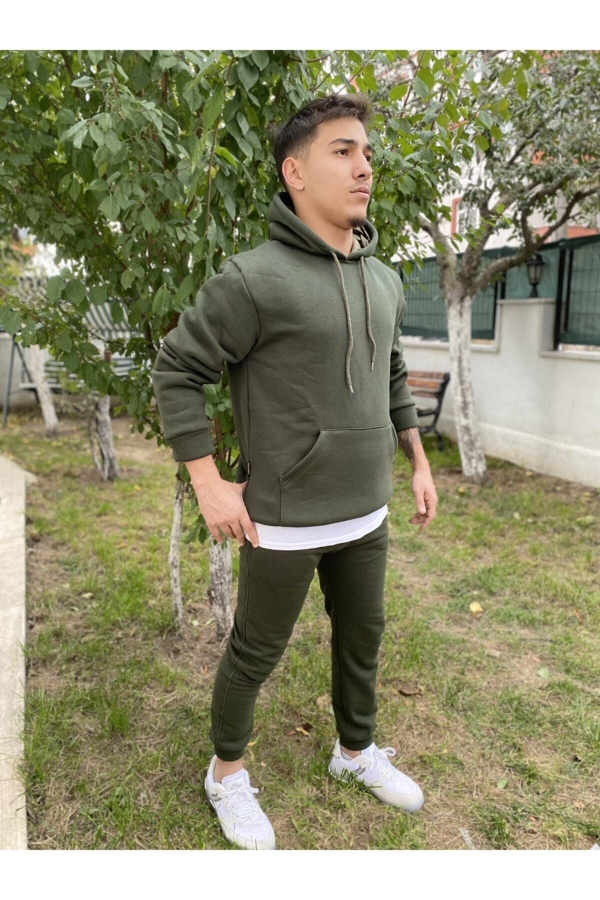 Unisex Haki Yeşil Şardonlu Eşofman Takımı - Haki - 3