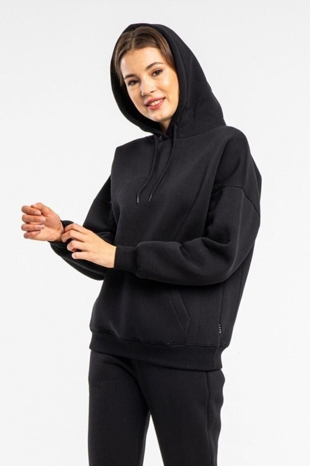 Baybayan Basi̇c Oversi̇ze Sweatshi̇rt Hoodi̇e - Siyah - 3