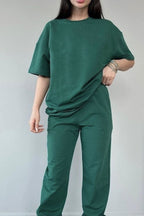 Kadın Penye Oversize Pijama Takımı - Yeşil - 1