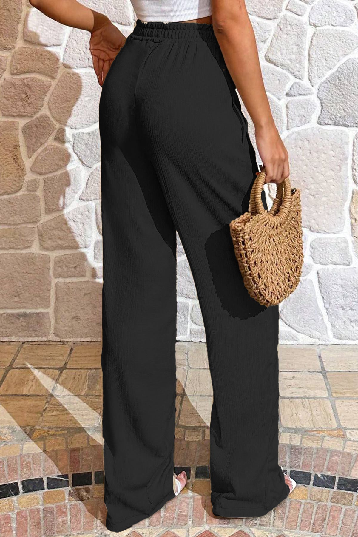 Kadın Basic Premium Model Bürümcük Palazzo Alt - Siyah - 3
