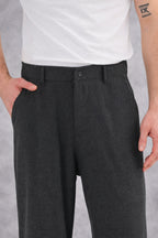 Erkek Rahat Kesim Geniş Kalıp Beli Kemerli Yan Cepli Baggy Pantolon - Füme - 3