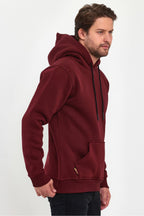 Erkek Kapşonlu Kanguru Cepli̇ 3 İ̇pli̇k Kalin Sweatshi̇rt - Bordo - 2