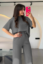 Kadın Trend Model Yazlık Alt Üst Takım - Füme - 2