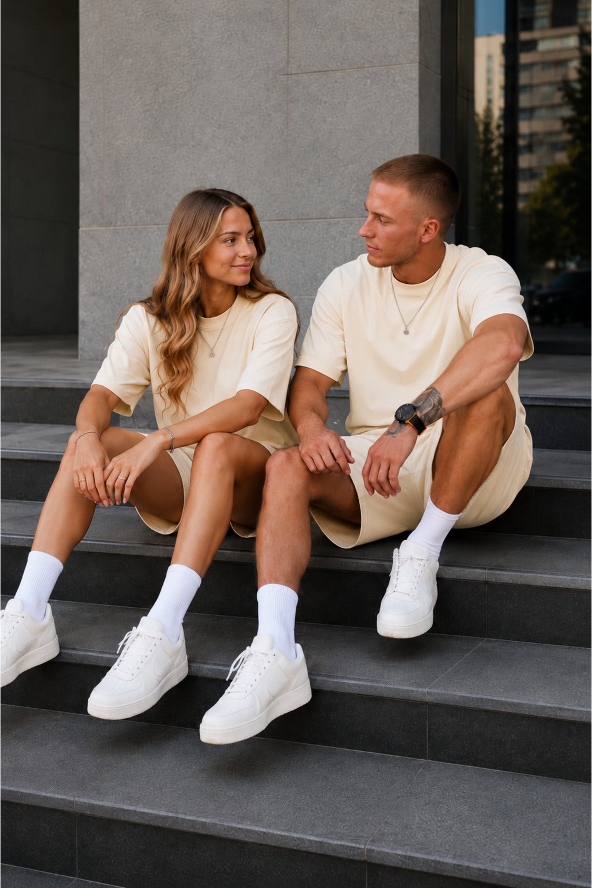 Unisex Kadın Erkek Oversize 2 İ̇plik Pamuklu Modal Penye Premium Rahat Kalıp Yazlık Yeni Sezon Şortlu Takım (tekli̇) - Bej - 3