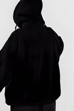 Kadın 3 İ̇plik Kanguru Cep Kapşonlu Hoodie Paçası Lastikli Kalın Eşofman Takımı - Siyah - 2