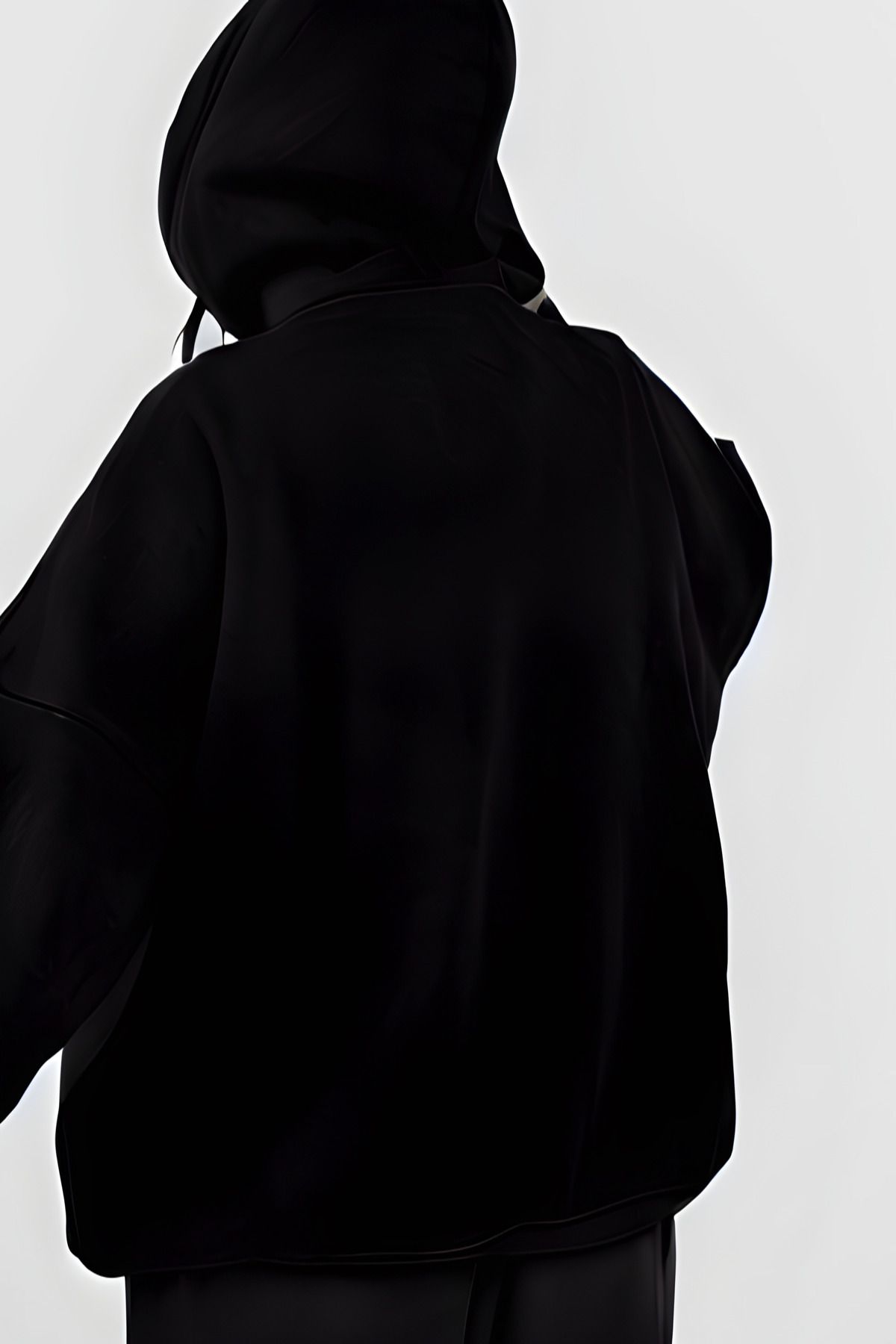Kadın 3 İ̇plik Kanguru Cep Kapşonlu Hoodie Paçası Lastikli Kalın Eşofman Takımı - Siyah - 2