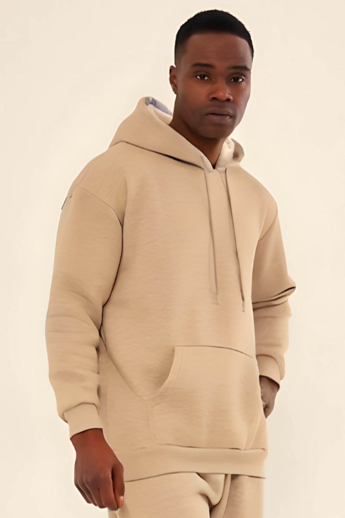 3iplik Bisiklet Yaka Kalın Sweatshirt Pamuklu - Bej - 2