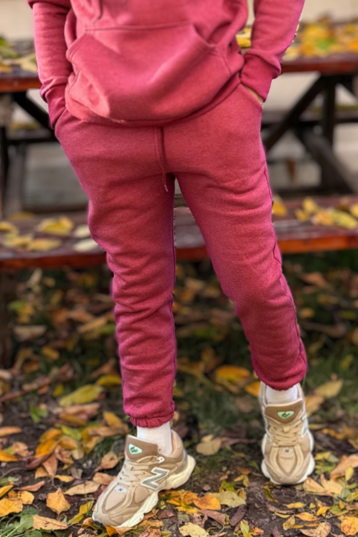 Erkek Beli Lastikli Cepli 3 İ̇plik Eşofman Altı Jogger - mürdüm - 2
