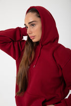 Kadin 3 İ̇pli̇k Kapşonlu Kanguru Cep 3 İ̇pli̇k Sweatshi̇rt - Bordo - 3