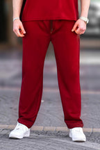 Erkek Relaxed Rahat Beli Lastikli Pijama Altı - Kırmızı - 1