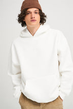 Unisex Kapşonlu Kanguru Cep 3 İ̇plik Uzun Kollu Sweatshirt Hoodie - Beyaz - 3
