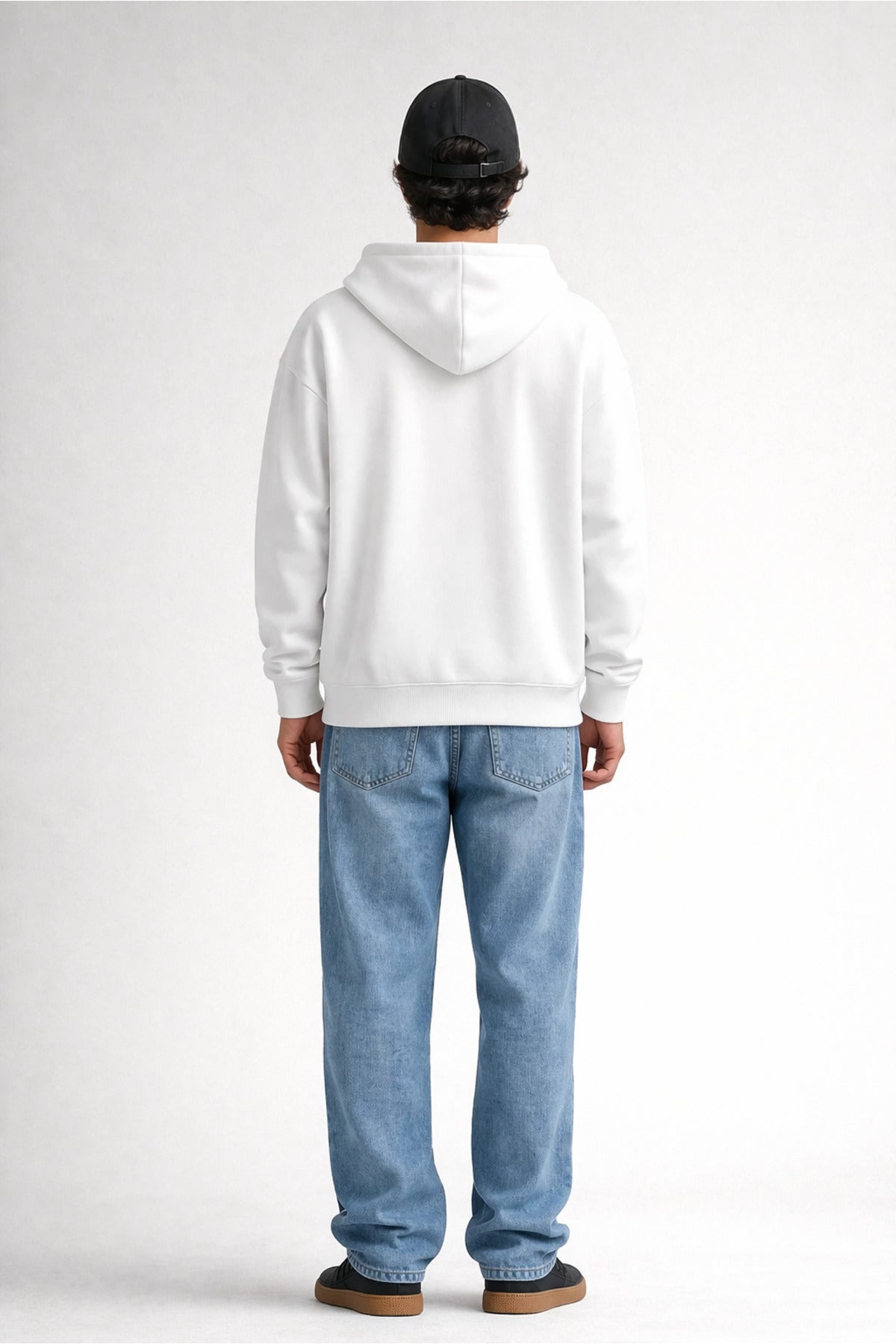 Erkek Oversize Bol Kapşonul Cepli Hoodie Hırka - Beyaz - 3