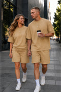 Unisex Kadın Erkek Oversize 2 İ̇plik Pamuklu Modal Penye Premium Rahat Kalıp Yazlık Yeni Sezon Şortlu Takım (tekli̇) - Vizon - 1