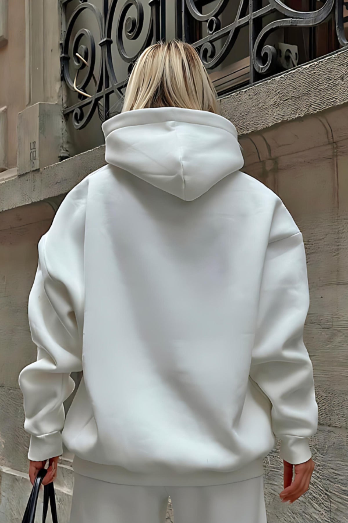 Premium Kalite 3 İplik Sweatshirt Kapuşonlu - Beyaz - 1