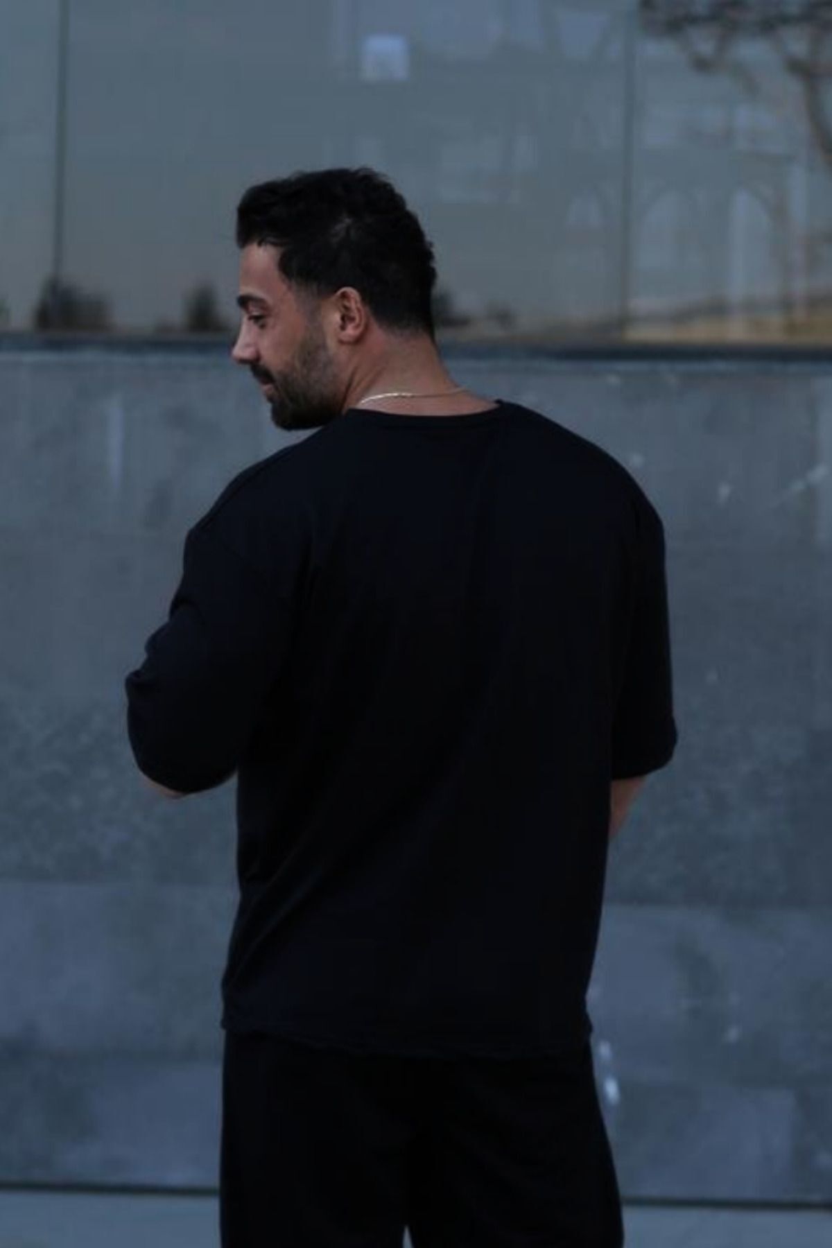 Erkek Oversize Pamuklu Nefes Alan T-shirt - Siyah - 2