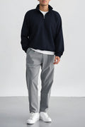 Erkek Dik Yaka Fermuarlı Sweatshirt 3 İplik Puf - Lacivert - 1