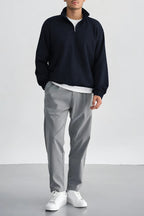 Erkek Dik Yaka Fermuarlı Sweatshirt 3 İplik Puf - Lacivert - 1
