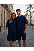 Unisex Kadin Erkek Çi̇ft Kullanimina Uygun Kisa Kollu Oversi̇ze Şortlu Takim (tek Adet) - Lacivert - 3