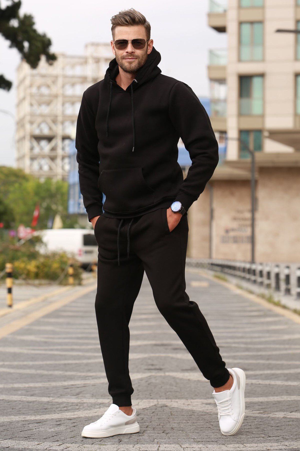 Erkek Oversi̇ze Jogger Si̇yah Eşofman Takimi - Siyah - 1