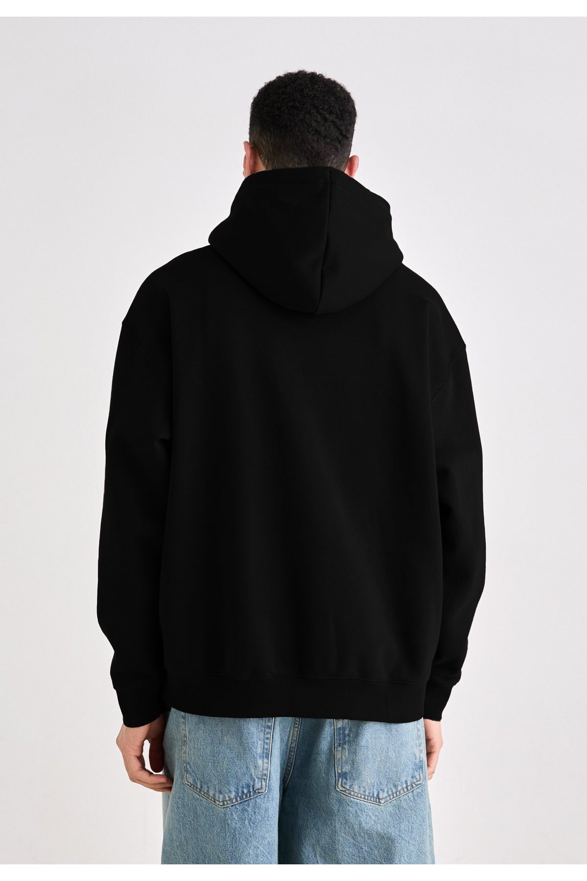 Erkek Düz Okul Lise Hoodie Sweatshirt - Siyah - 4
