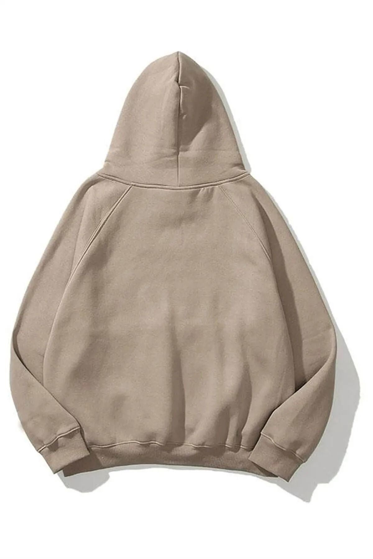 Unisex Düz Renkli Oversize Kapşonlu Hoodie Pamuklu Bej Sweatshirt - Bej - 2