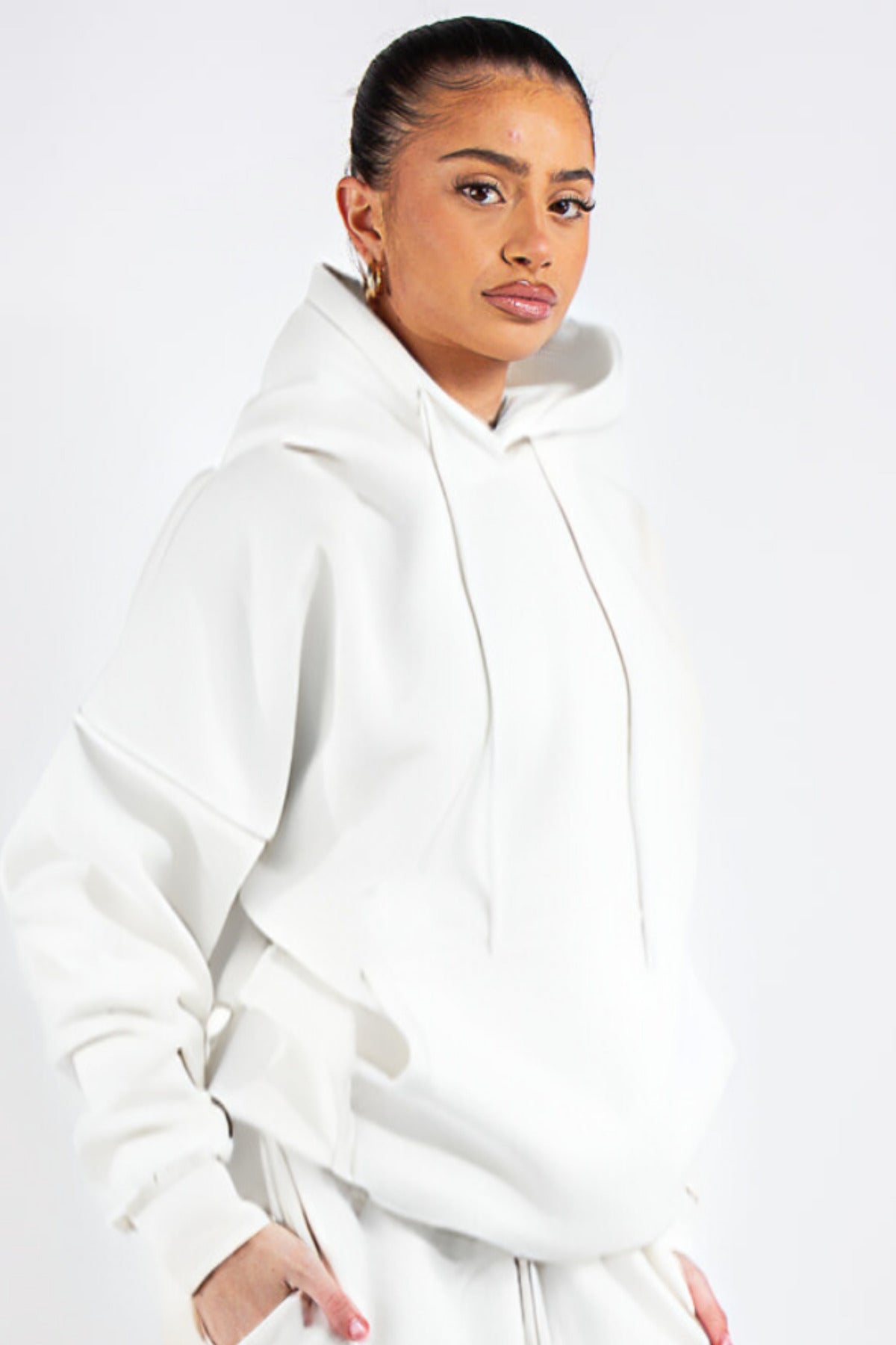 Kapuşonlu 3 İplik Sweatshirt - Beyaz - 1