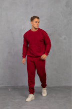 Erkek Bisiklet Yaka Oversize Salaş Bol Eşofman Takımı - Bordo - 2