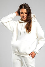 Kadın Rahat Kalıp Günlük Kapşonlu Sweatshirt - Beyaz - 3