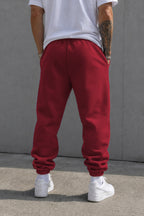 Erkek Paçası Lastikli Basic Jogger Eşofman Altı - Bordo - 2