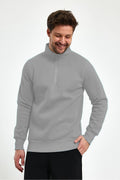 Erkek Yarım Fermuar Dik Yaka Uzun Kollu 3 İ̇plik Sweatshirt - Gri - 1