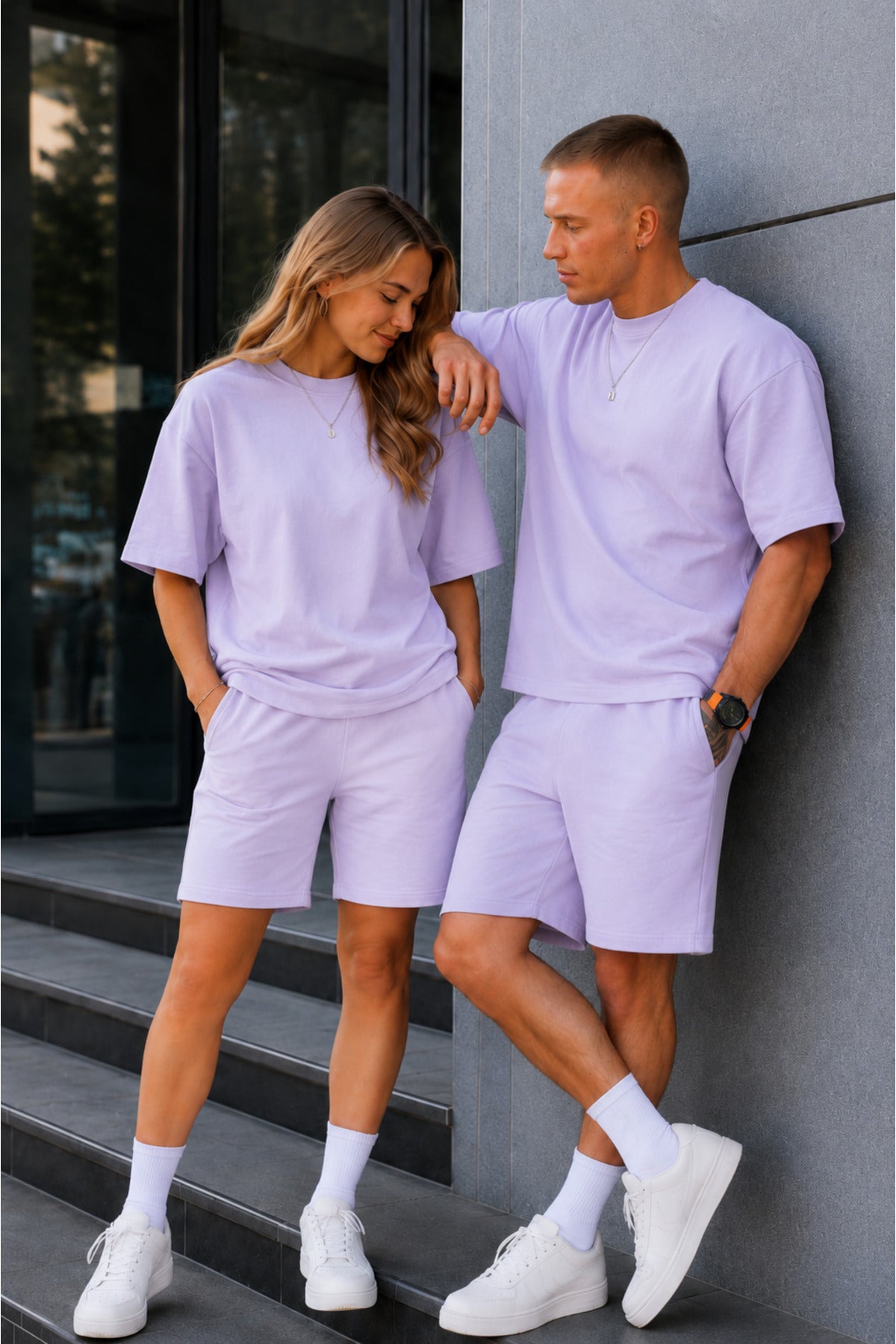 Unisex Kadın Erkek Oversize 2 İ̇plik Pamuklu Modal Penye Premium Rahat Kalıp Yazlık Yeni Sezon Şortlu Takım (tekli̇) - Lila - 2