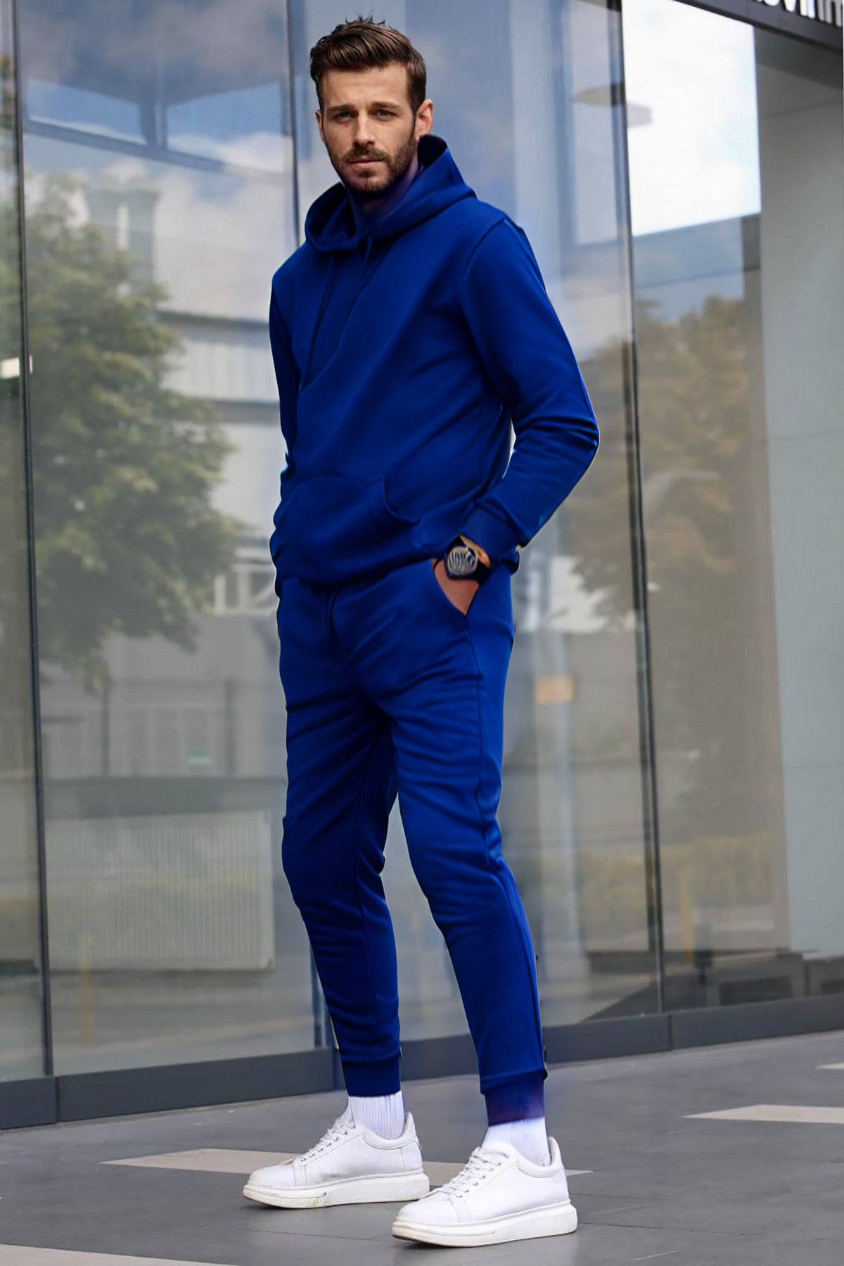 Erkek Mevsimlik Trend Model Günlük Eşofman Takımı - Saks Mavisi - 2