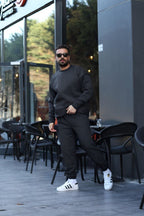 Erkek Unisex 3 İ̇plik Füme Takim Bisiklet Yaka Sweatshirt Ve Eşofman Altı - Füme - 4