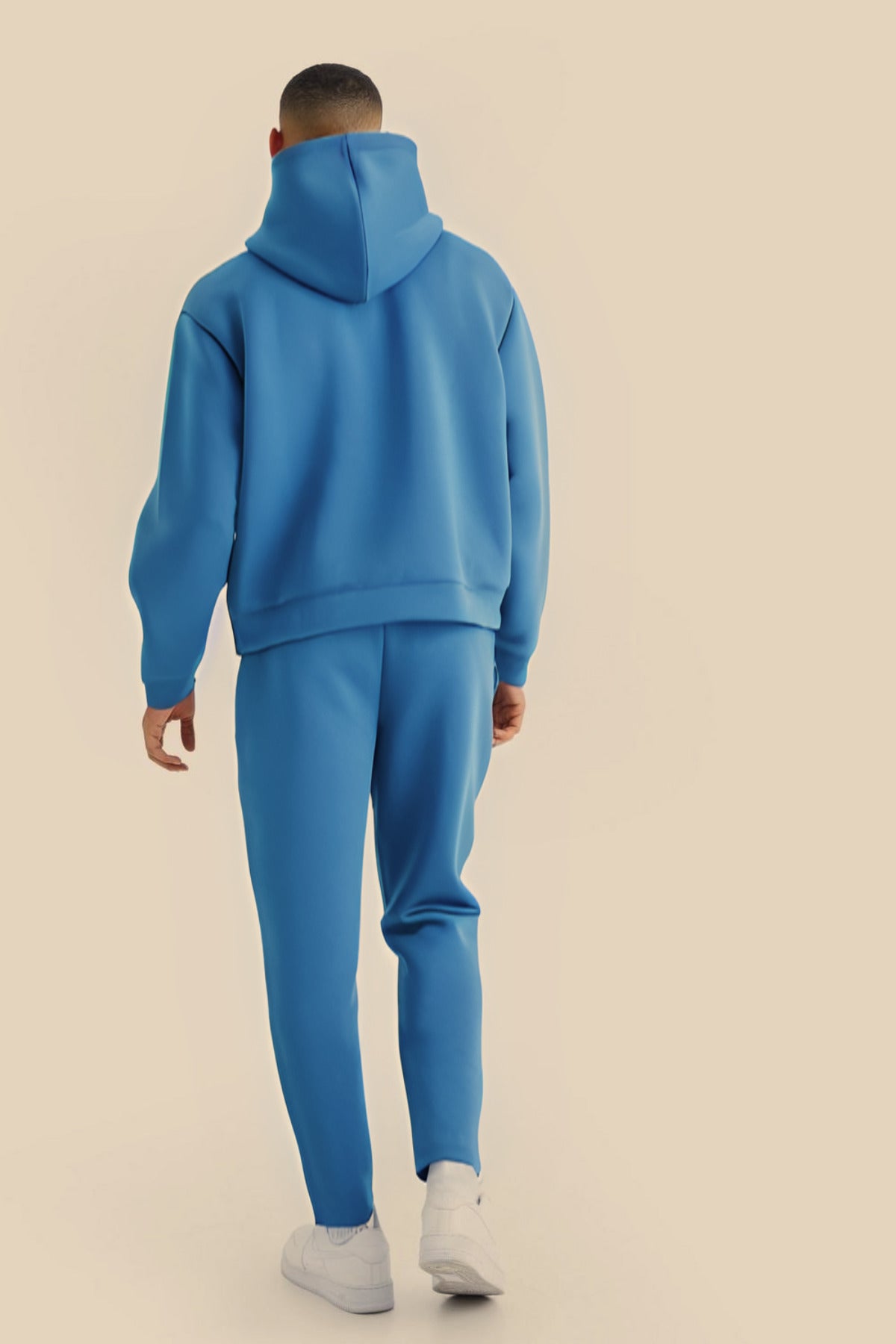 Erkek Kapüşonlu Kanguru Cep Oversize 3 İ̇plik İ̇çi Pamuklu Jogger Paça Eşofman Takımı - Bebe Mavisi - 3