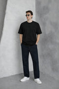 Erkek Siyah Basic Oversize Tişört Rahat Kalıp Düz Minimal Pamuklu Günlük T-shirt - Siyah - 1