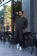 Erkek Unisex 3 İ̇plik Füme Takim Bisiklet Yaka Sweatshirt Ve Eşofman Altı - Füme - 1