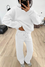 Kadın Boyfriend 3 İplik Şardonlu Bol Paça Oversize Casual Takım - Beyaz - 4