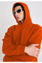 Erkek Düz Okul Lise Hoodie Sweatshirt - Turuncu - 3