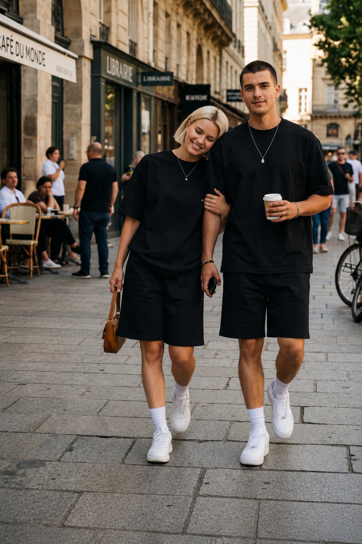Unisex Kadin Erkek Çi̇ft Kullanimina Uygun Oversi̇ze Kisa Kollu Şort Takim (tek Adet ) - Siyah - 4