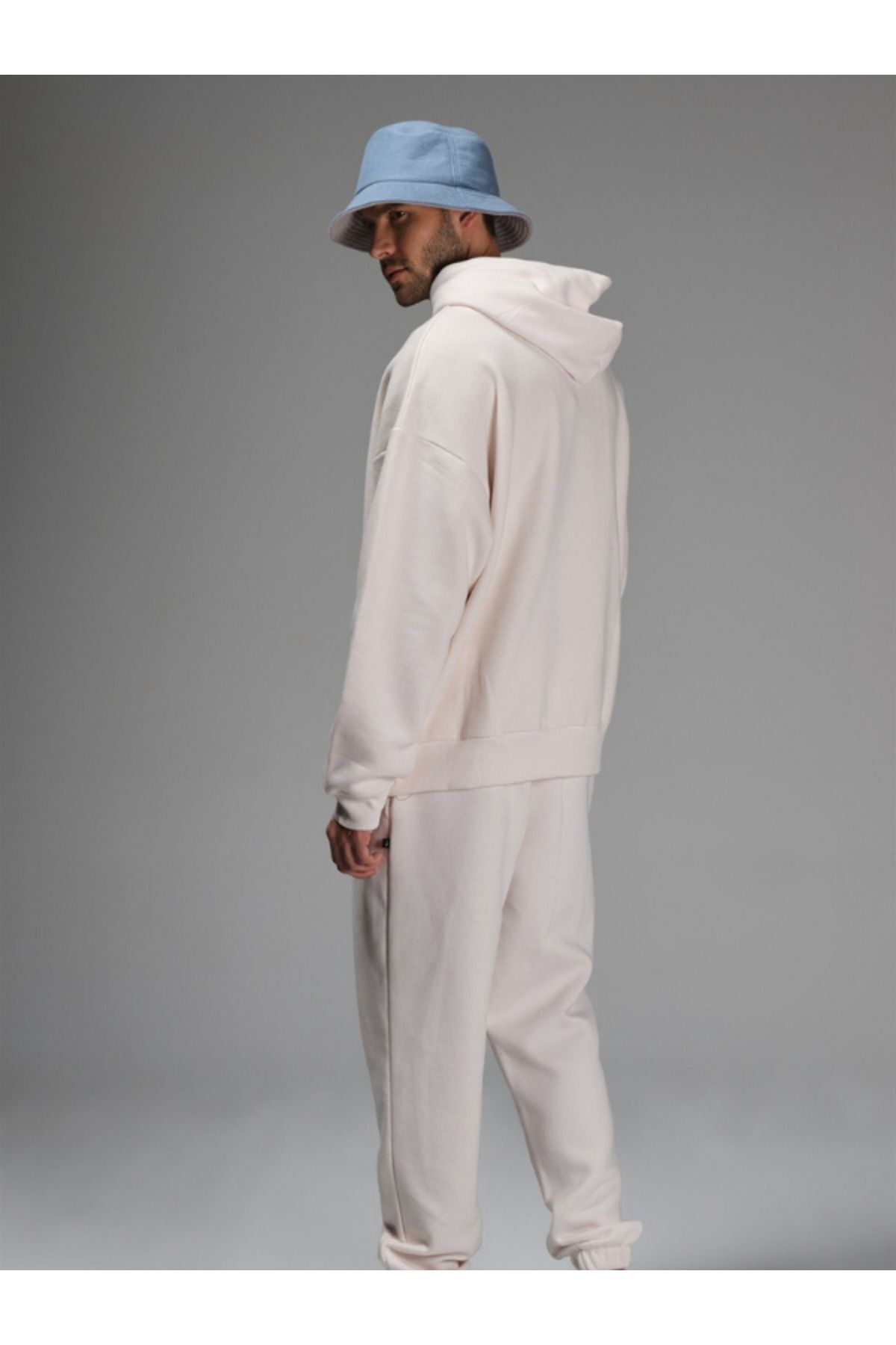 Erkek 3 İ̇pli̇k İ̇çi̇ Pamuklu Kalin Jogger Eşofman Takimi - Beyaz - 5