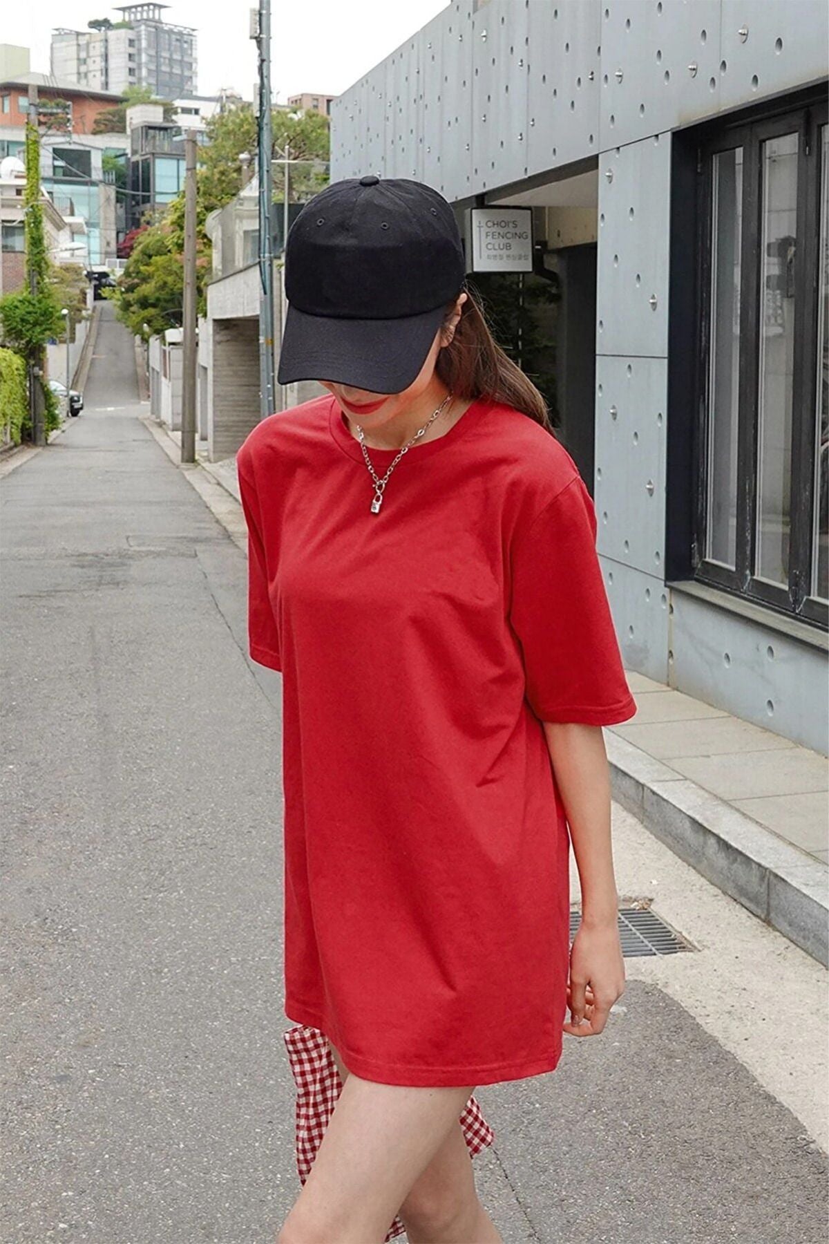 Kadın Oversize Penye Rahat Yazlık Kısa Kollu T-shirt - Kırmızı - 2