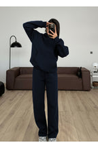 Kadın Boyfriend 3 İplik Şardonlu Bol Paça Oversize Casual Takım - Lacivert - 1