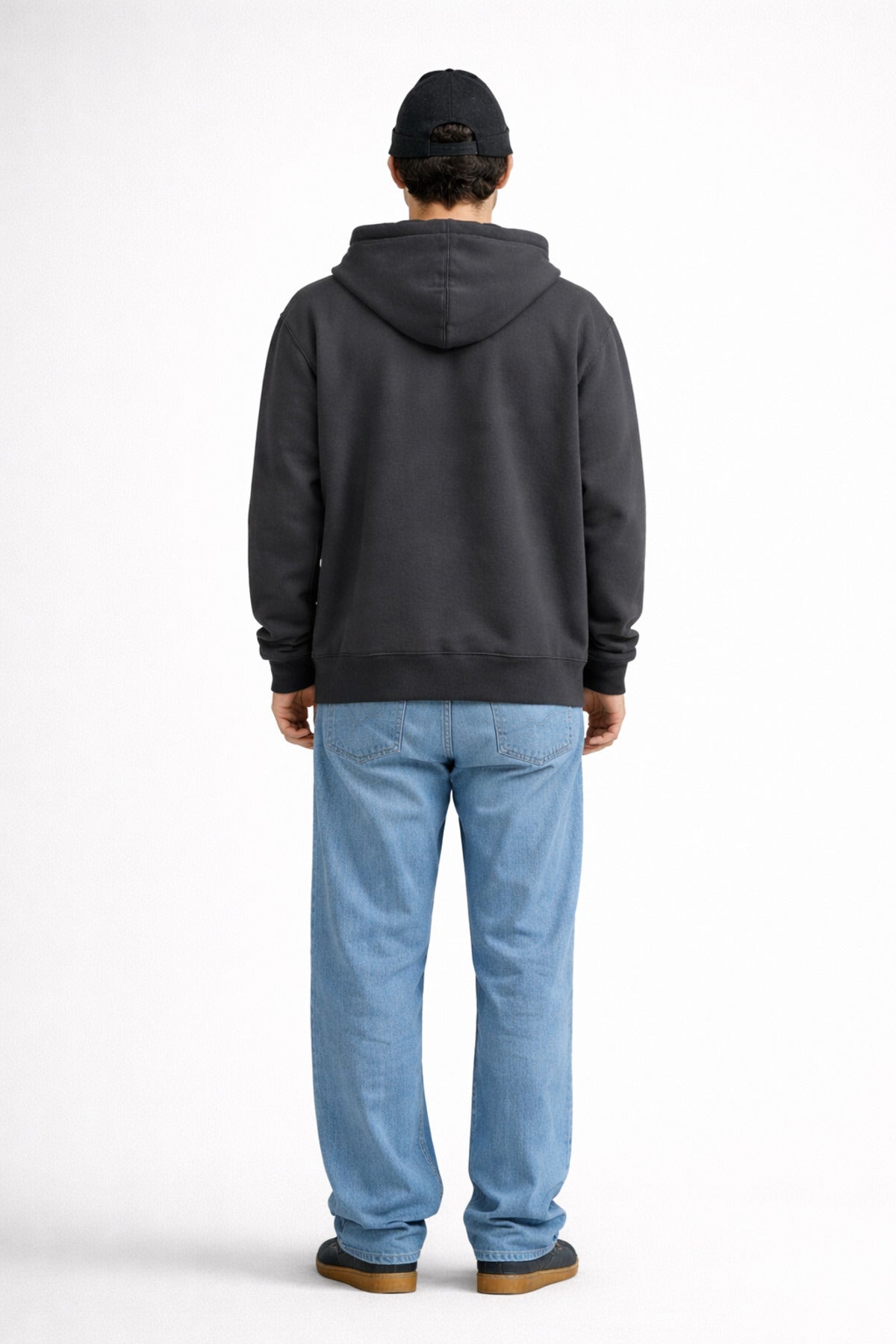 Erkek Oversize Bol Kapşonul Cepli Hoodie Hırka - Füme - 3